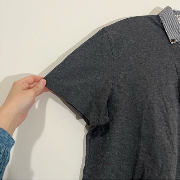 Ted Baker Polo Shirt Button Down Short Sleeves Gray Mens Sz 4 Pocket -Tiny Flaw - Picture 4 of 16